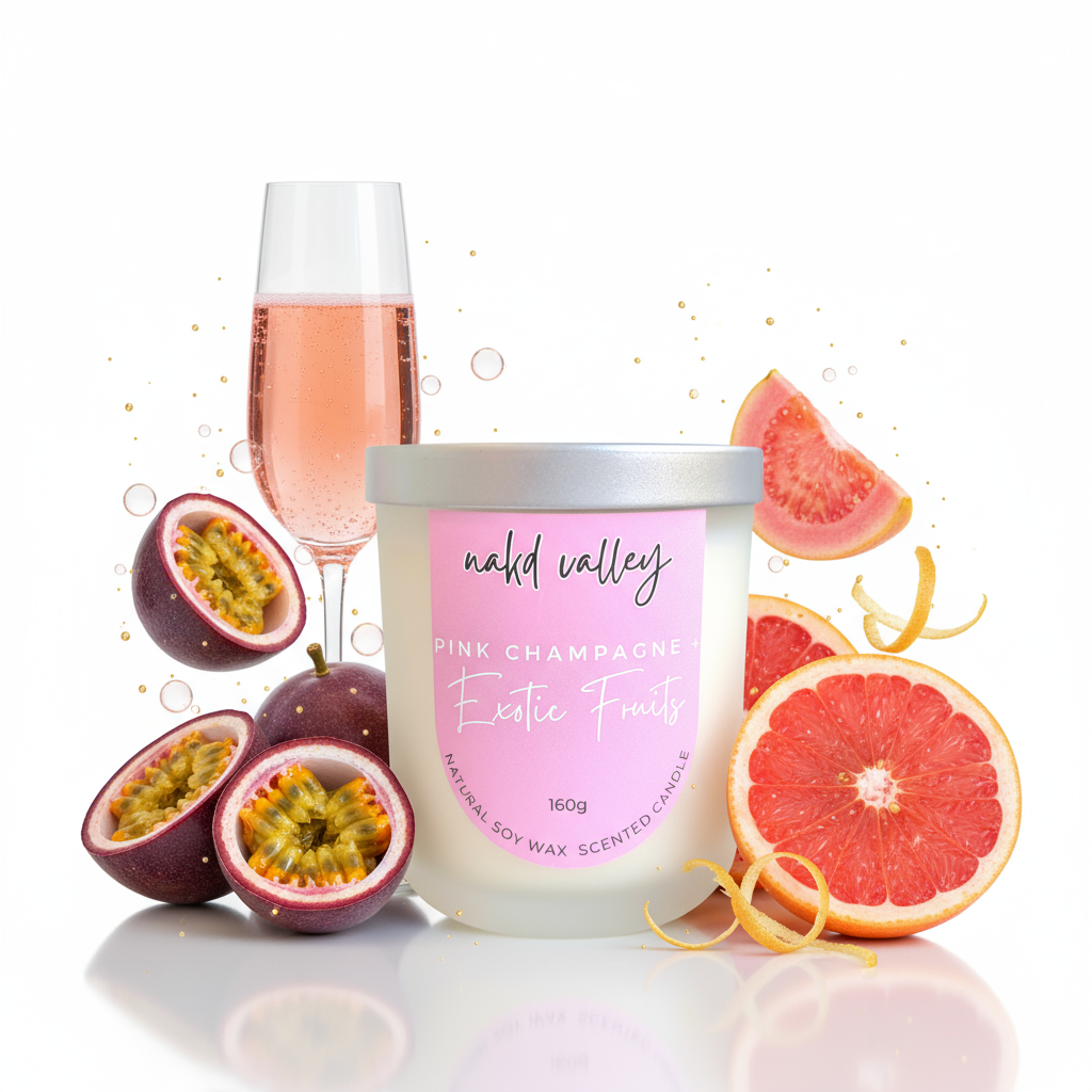 Scented Soy Candle Pink Champagne + Exotic Fruits