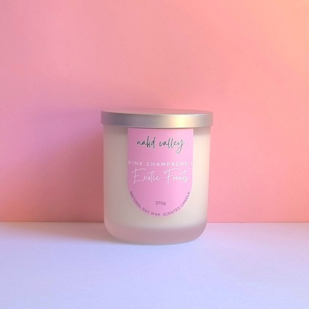 Scented Soy Candle Pink Champagne + Exotic Fruits