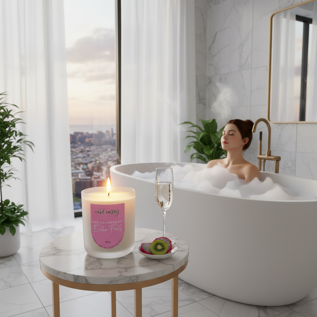 Scented Soy Candle Pink Champagne + Exotic Fruits
